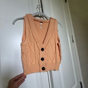 Free people Peach Cable Knit Vest with Black Buttons